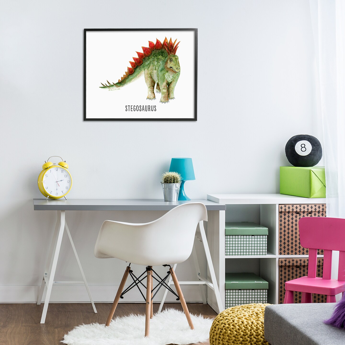 Stupell Industries Stegosaurus Dinosaur Learning Framed Giclee Wall Art Design by Brett Blumenthal