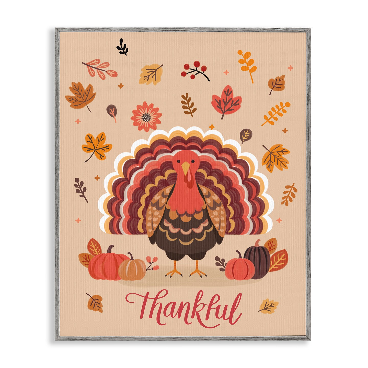 Stupell Industries Thankful Autumnal Turkey Framed Giclee Wall Art Design by Nancy McKenzie