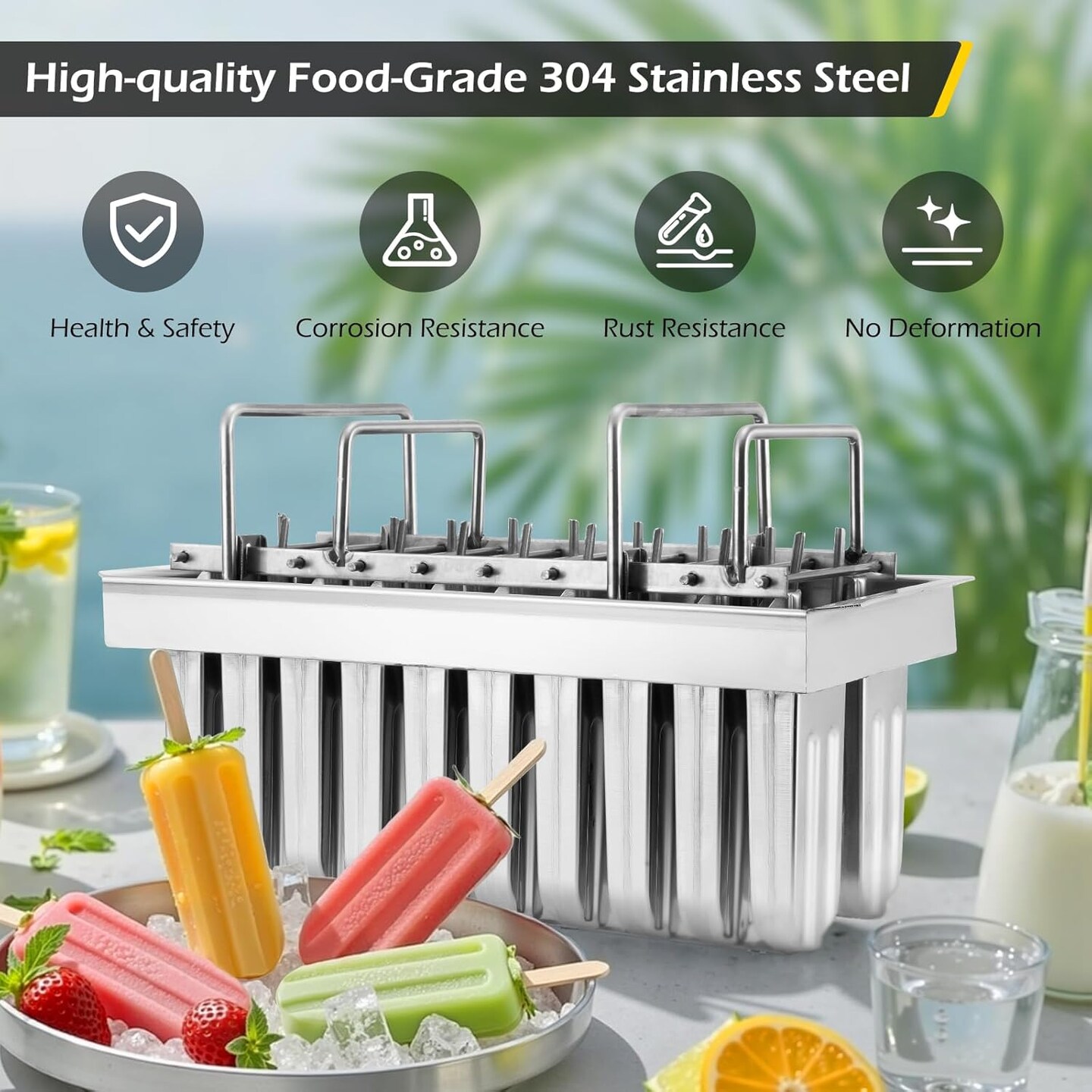 Commercial Popsicle Molds 20PCS Round Heads with Double Slot Stainless Steel Popsicle Molds Metal Ice Cream Popsicle Mold with Lid, Single Cup Capacity 85ml