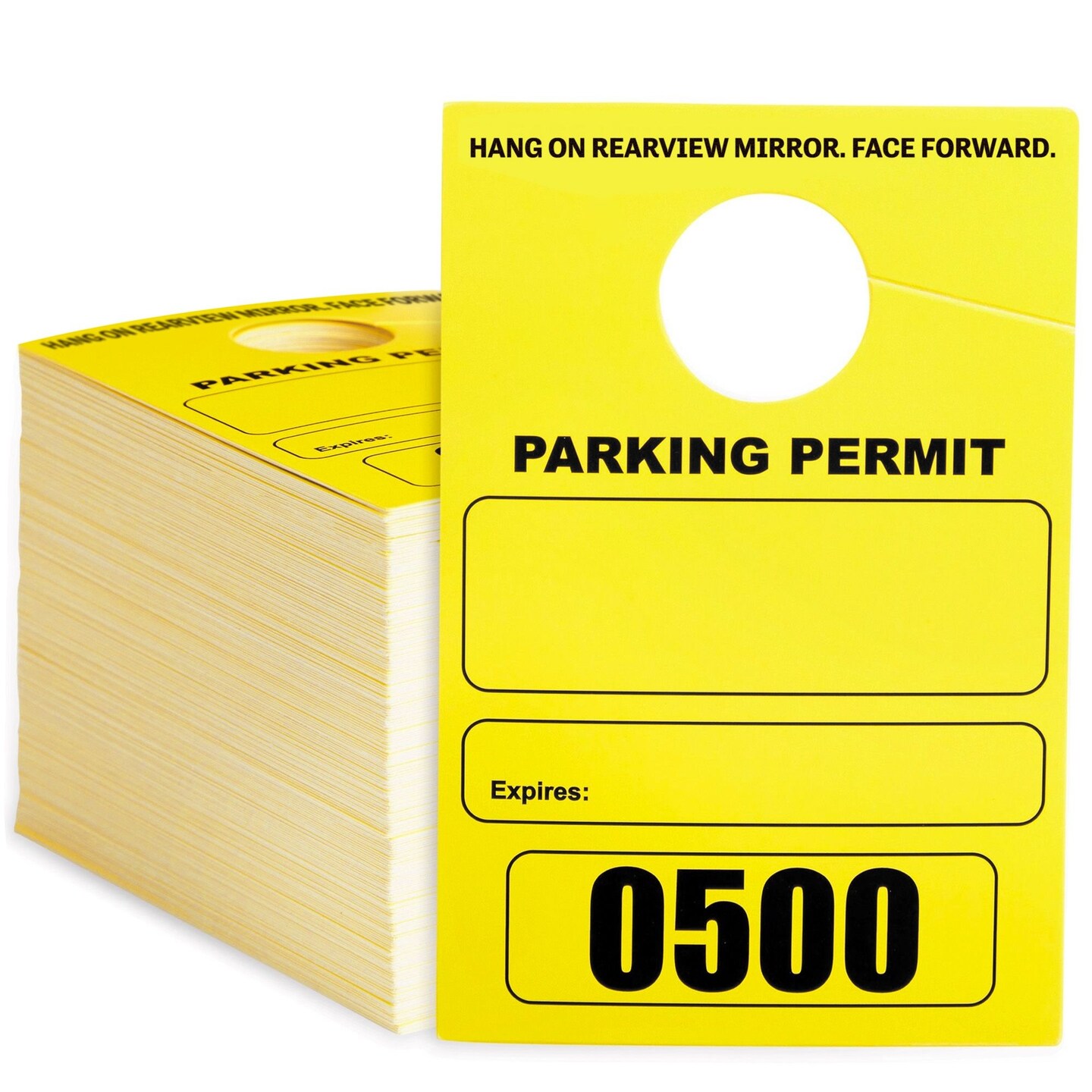 500 Pack Parking Permit Hang Tags for Car Rearview Mirrors, Blank Temporary Passes Numbered 0001-0500 for Events, Bulk (Yellow)