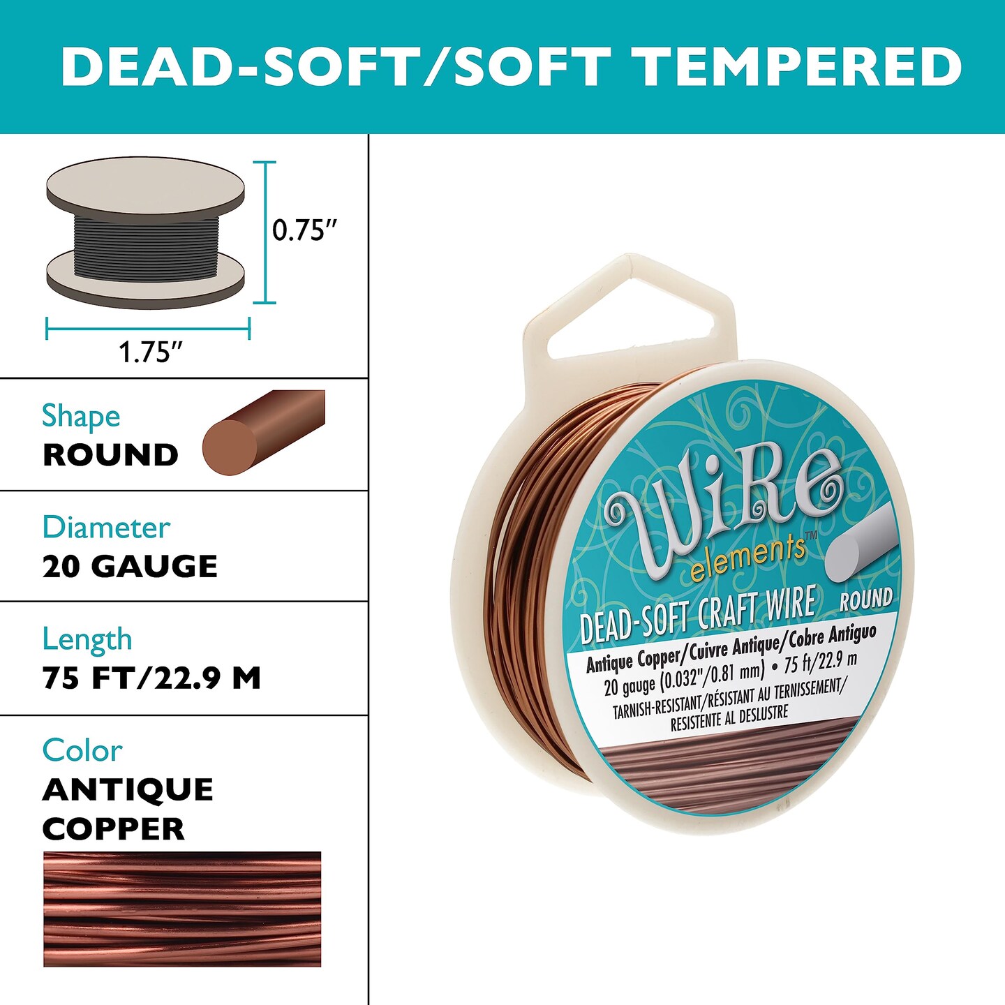 The Beadsmith Wire Elements Craft Wire – Tarnish Resistant, Soft Temper, Round