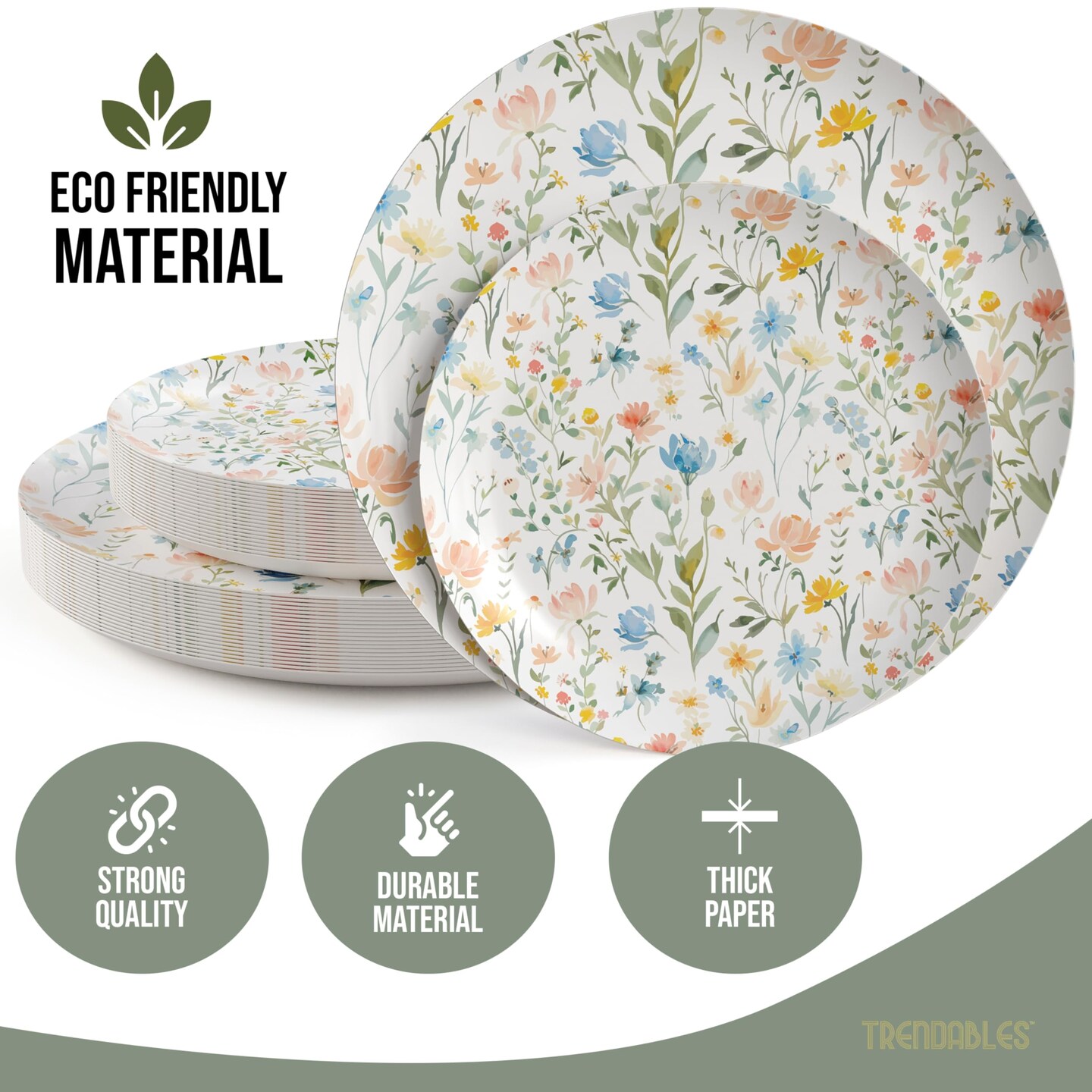 Earthtrends Heavy Duty Paper Plates for parties – Includes 8-Inch Paper Dessert Plates and 10-Inch Paper Dinner Plates – Disposable Floral Paper Plates for Parties, Weddings, Events, BBQs, Birthdays, Catering, Holidays – Elegant Tableware Set