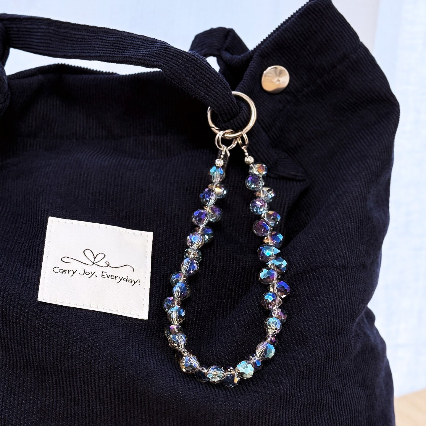 Wrapables Sparkling Beaded Cell Phone Wrist Strap, Keychain, Bag Charm with Lanyard Tether Tab, Blue Crystal