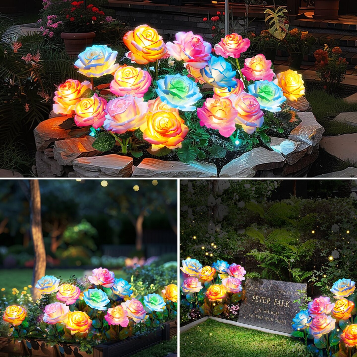 Solar Lights Outdoor Waterproof for Garden Decor, 4 Pack Solar Garden Lights for Outside, Outdoor Solar Lights for Yard with Solar Flowers Lights, Solar Powered Yard Decorations
