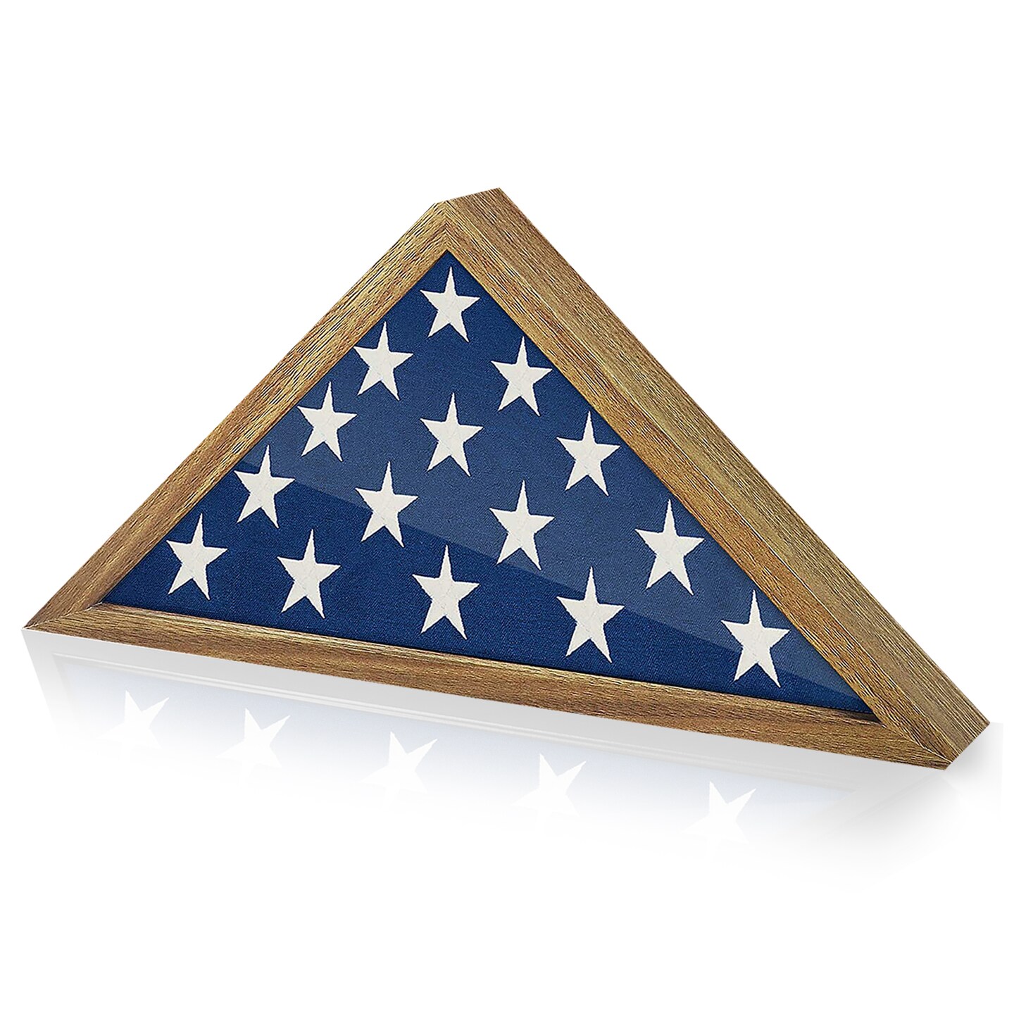 Americanflat Small Flag Display Case for Burial Flag - Fits Folded Flag - Elegant Military Flag Display Case - Plexiglass Cover - Triangle Hanging Hardware - Brown