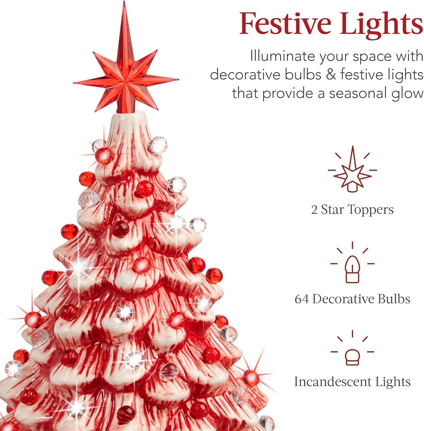 15in Ceramic Christmas Tree Pre-Lit Tabletop Holiday Tree with Star Topper and Multicolored Bulbs