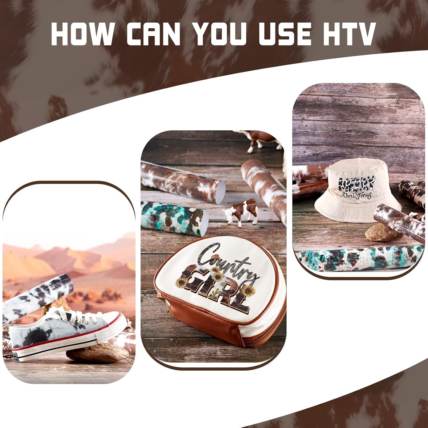 Cowhide HTV Vinyl - 10 Sheets 12 x 10 inches Brown Heat Transfer (Cowhide-10)