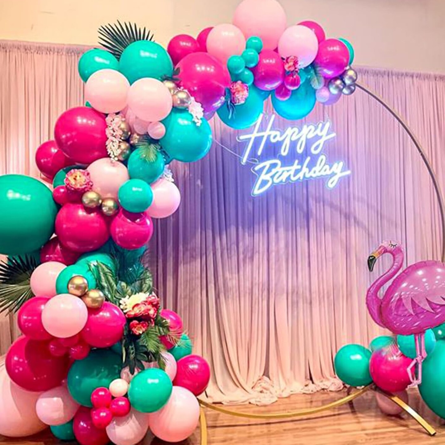 Hot Pink & Teal Balloon Arch Kit (112pcs) – Pink, Teal Blue, Hot Pink & Turquoise Latex Balloons for Birthday, Summer Party, Baby Shower, Wedding & Anniversary Decorations