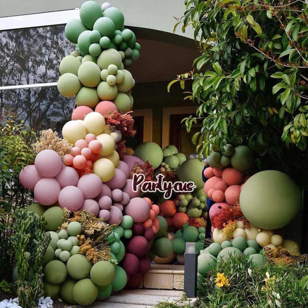 Dusty Pink, Green & Yellow Balloon Garland – Double-Stuffed Sage Green, Olive, Matte Pastel & Plum Balloons for Baby Shower, Birthday, Floral & Fall Party Decorations