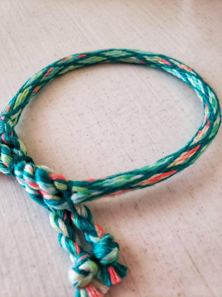 Teal Plaid Friendship Bracelet, Adjustable String Bracelet
