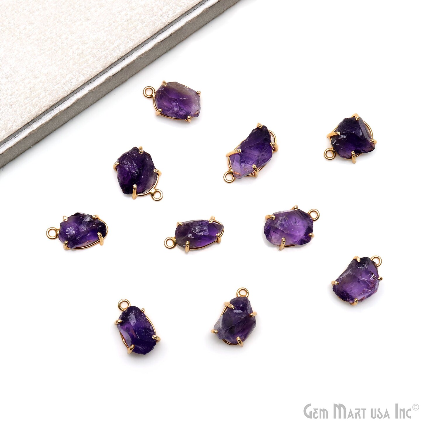 Rough Gemstone Bracelet Charm, 15x12mm Gold Plated Prong setting, Single Bail Gemstone Connector, GemMartUSA (50655)