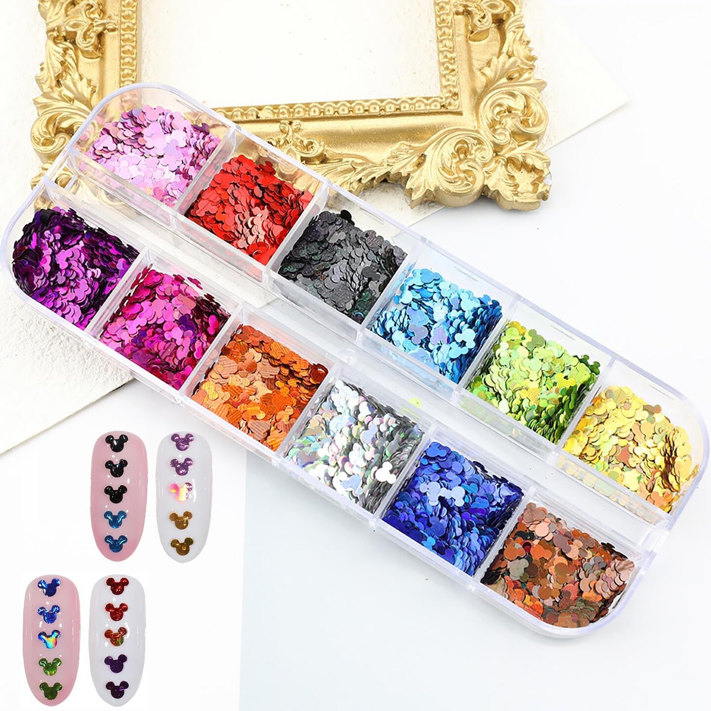 12 Colors Nail Glitter Sequins – 3D Holographic Nail Art Flakes, Stickers & Confetti for Nails, Face, Body & DIY Crafts (A2)