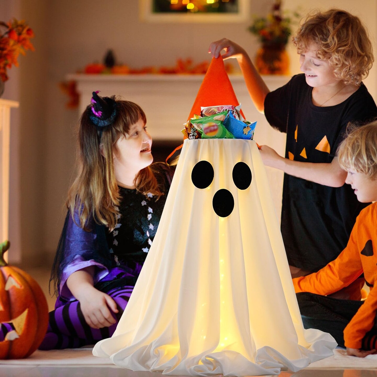 Lit Ghost Candy Bowl Decorations Trick or Treat Candy Holder