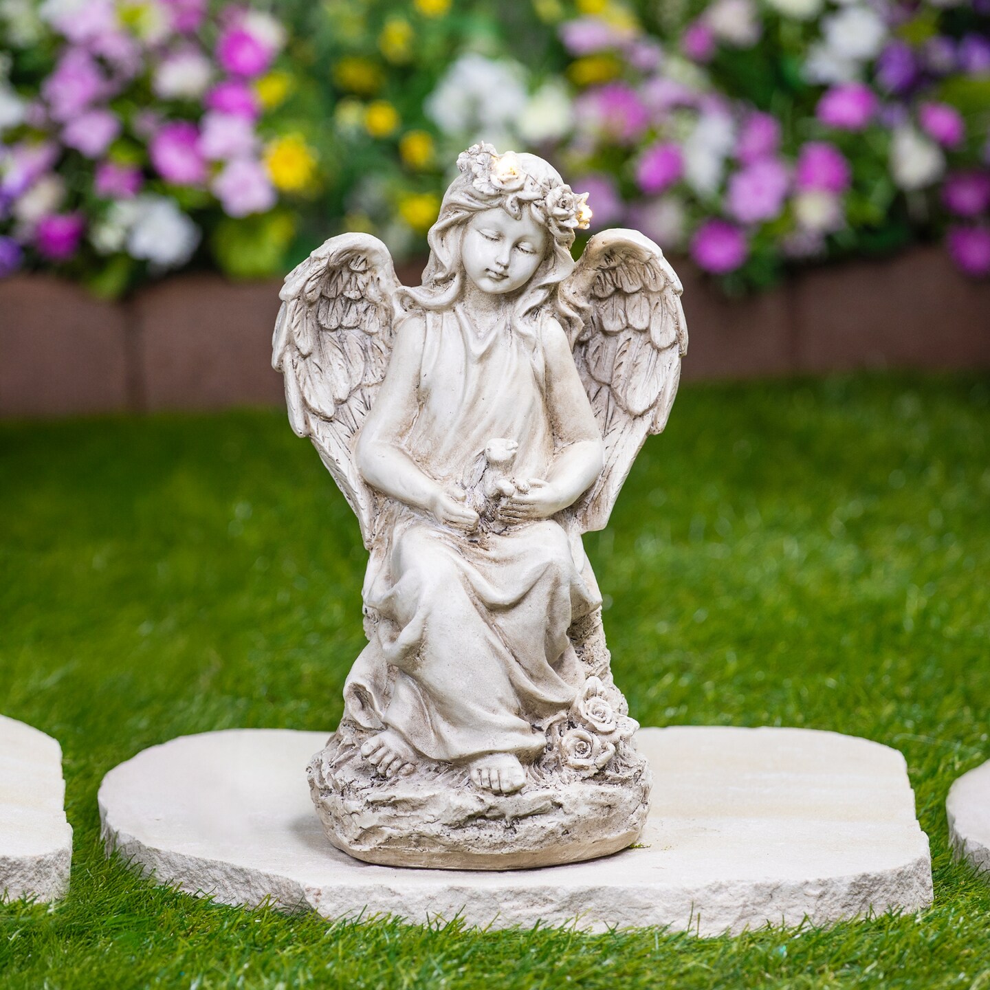 Northlight LED Lighted Angel With Rabbit Outdoor Garden Statue - 12"