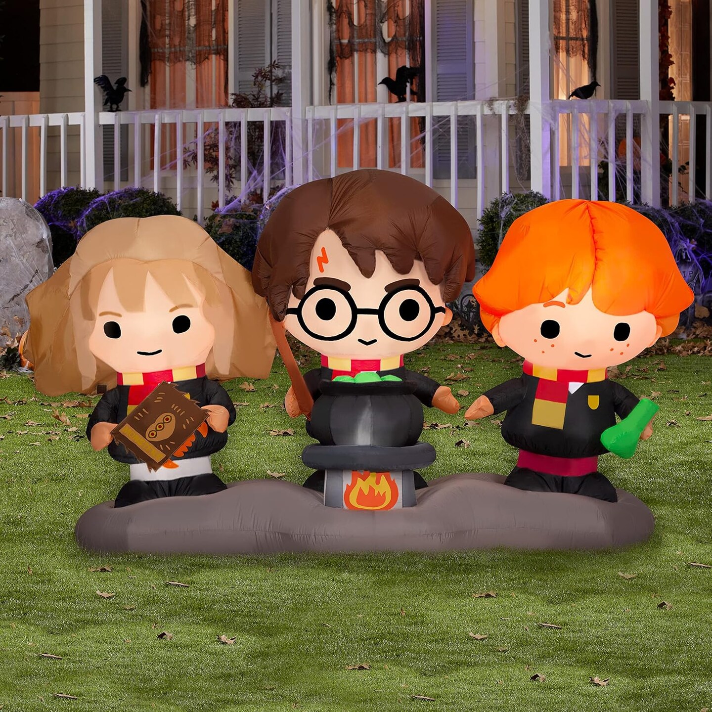 7.5&#x27; Gemmy Airblown Inflatable Halloween Harry Potter, Hermione Granger, Ron Weasly Cauldron Scene Yard Decoration 229022