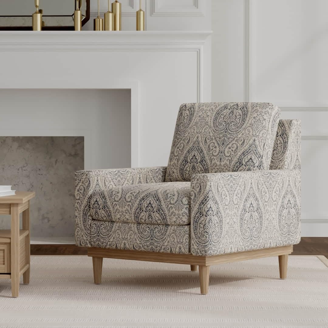 Blue Damask Woven Pattern Upholstery Fabric by The Yard - SKU: Winfield Prussian Blue