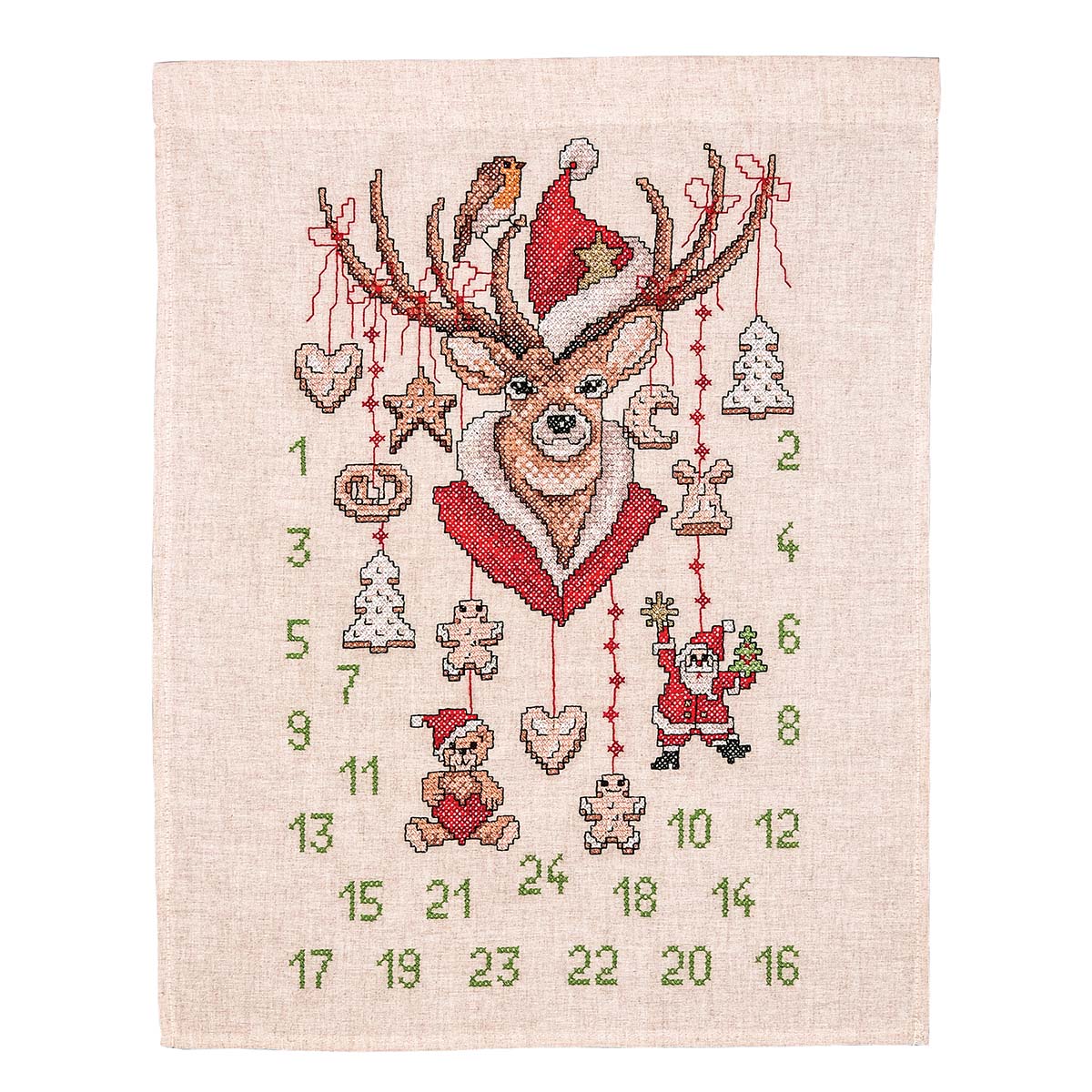 Herrschners  Santa Deer Advent Calendar Stamped Cross-Stitch Kit
