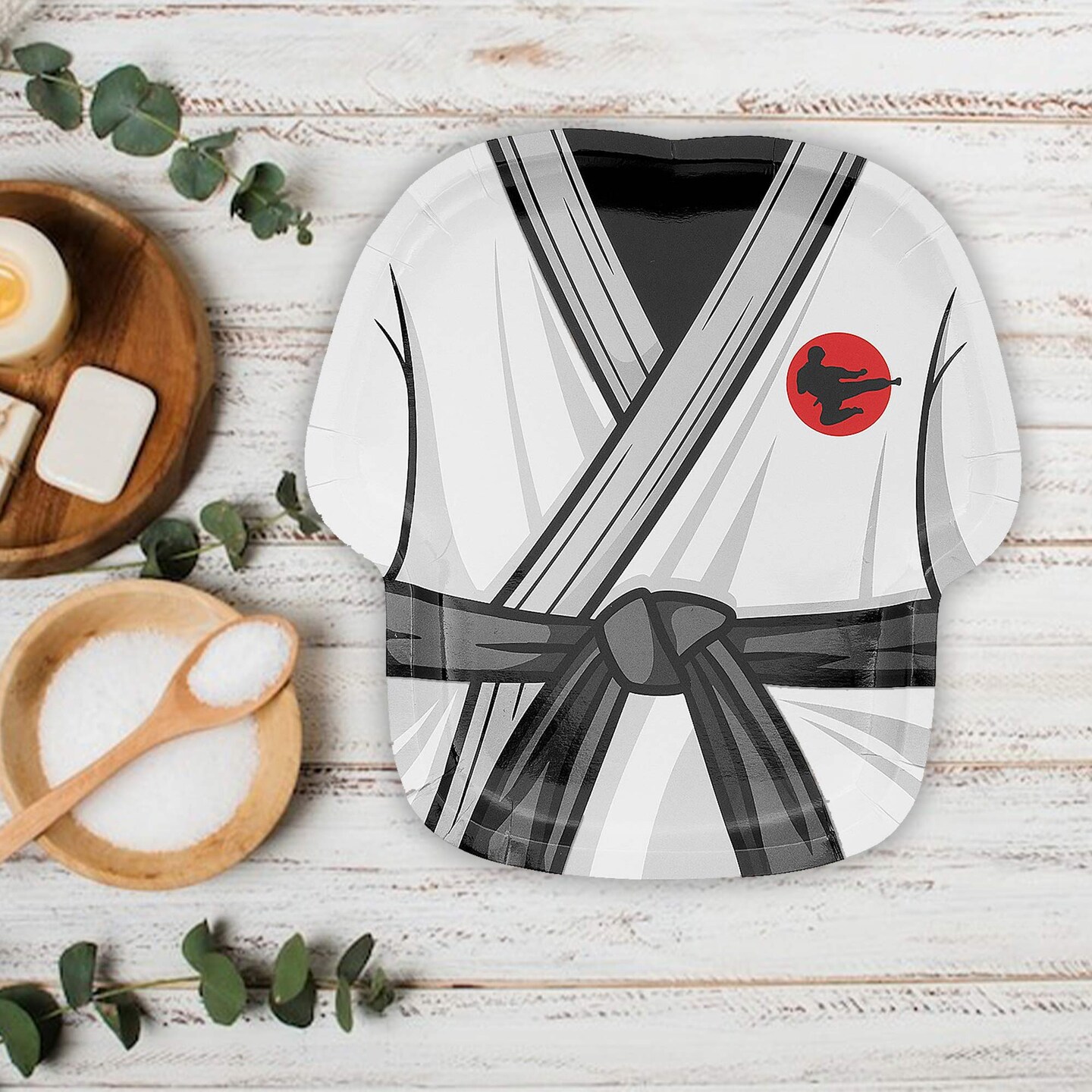 8 Count Karate Gi Shaped Paper Plates for Martial Arts Birthday or Promotion Party 10.75"