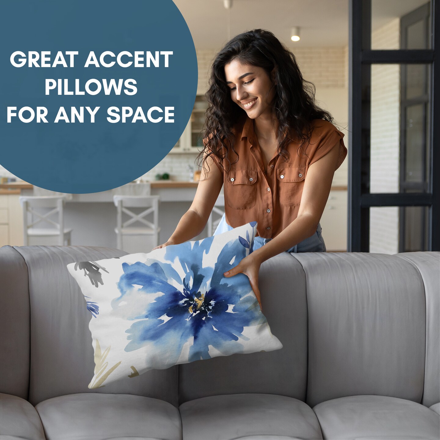 Americanflat Floral Rectangular Throw Pillow with Premium Polyester - White and Indigo