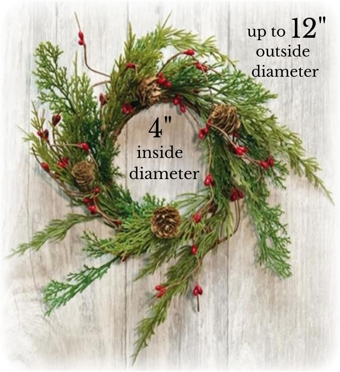 Looking Cedar Wreath Candle Ring Mini Wreath Accent for Statues, Lanterns, Nativity, Candle Holders, Doors, Windows, Centerpieces, Tree Decorations, Holiday Decor, Pillars