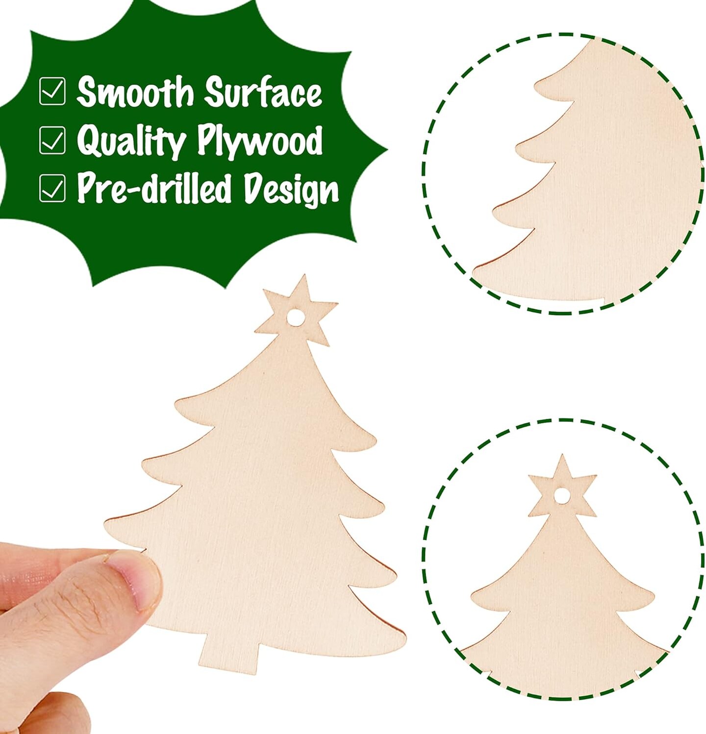 100PCS DIY Wooden Christmas Ornaments Unfinished Predrilled Wood Circles for Crafts Centerpieces Holiday Hanging Decorations in 10 Shapes