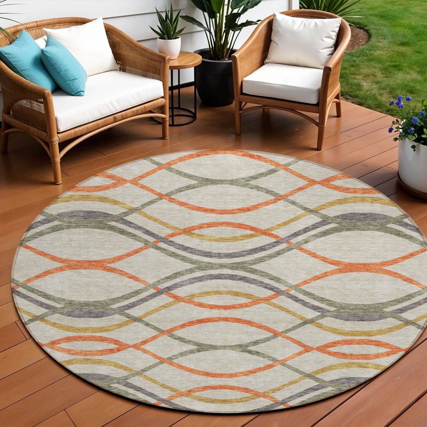 Edge Collections - 8' - Orange - Abstract Geometric Area Rug for Indoor and Outdoor Use - 1 Piece