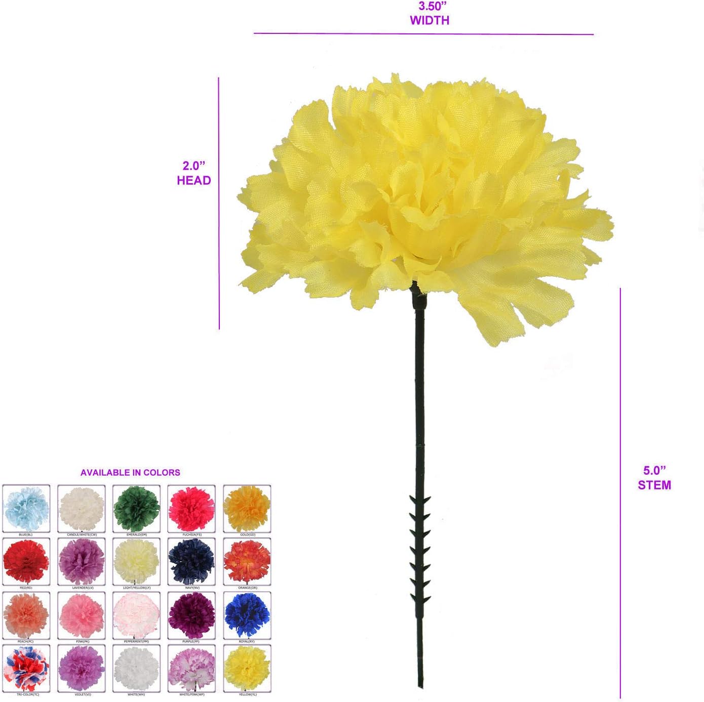 Artificial Carnation Picks, 5-Inch, 3.5&#x22; Wide, Box of 200, Yellow, Realistic Silk Flowers, Spring Floral Picks, Parties &#x26; Events, Home &#x26; Office Decor, Floral Home by Artificial Flowers