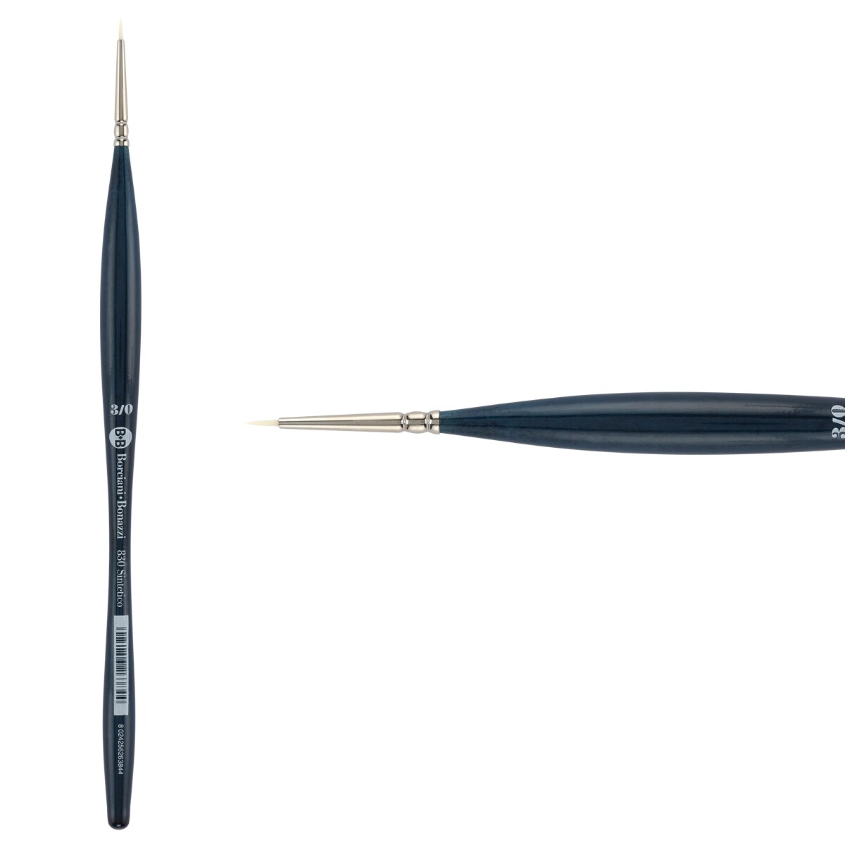 Borciani e Bonazzi Unico Bianco Synthetic Series 830 Paint Brush, Round - Acrylic, Oil, Gel, Impasso Painting - Ergonomic Handle, Cruelty-Free, Brass Ferrule, Handcrafted in Italy