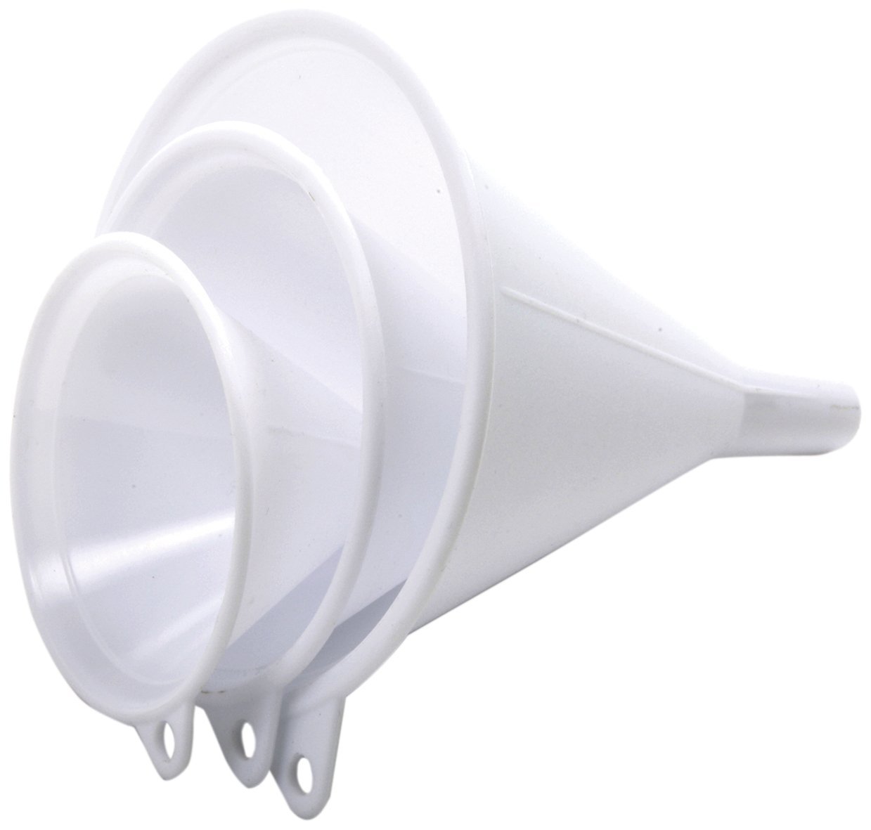 Norpro Durable Plastic Funnels, 2.5" to 4" Wide Mouth, Set of 3,  White