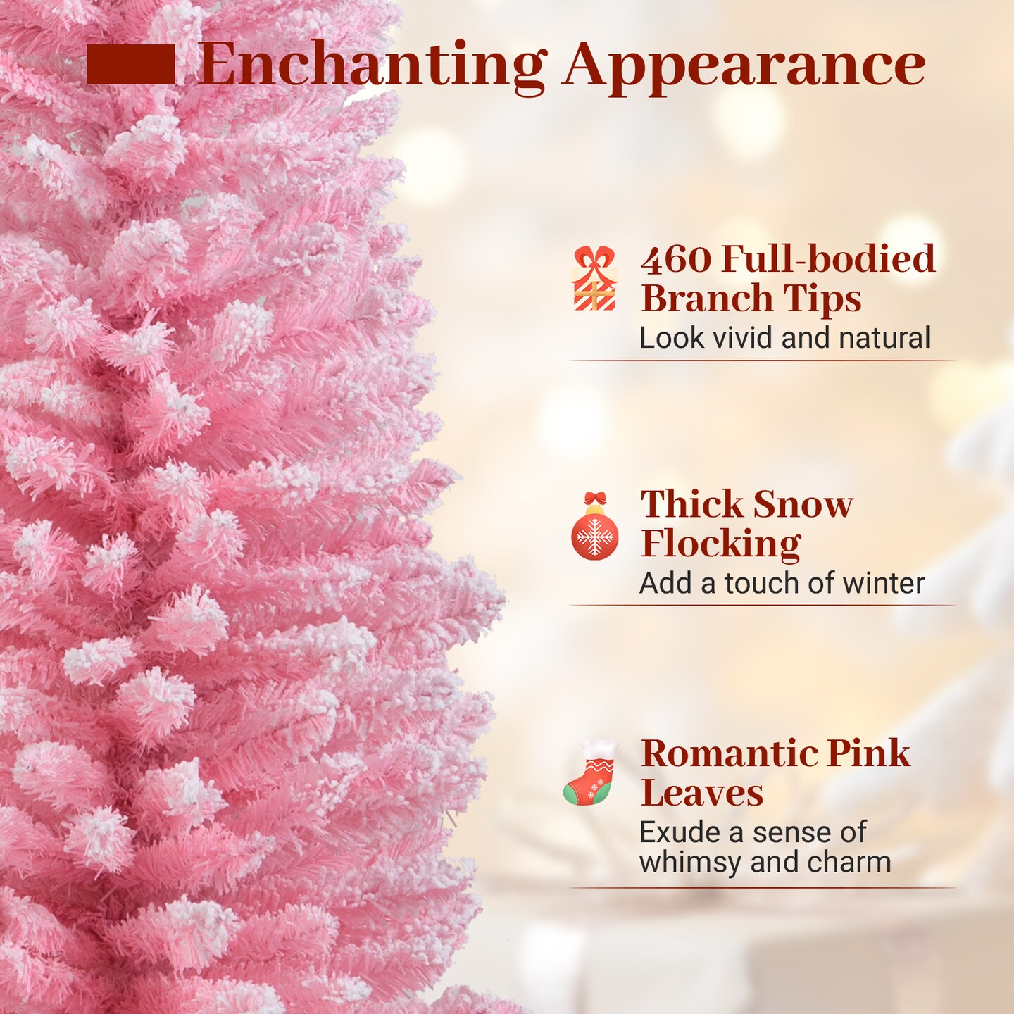 Pink PVC and Metal 6 ft Artificial Christmas Tree with 460 Flocked Tips