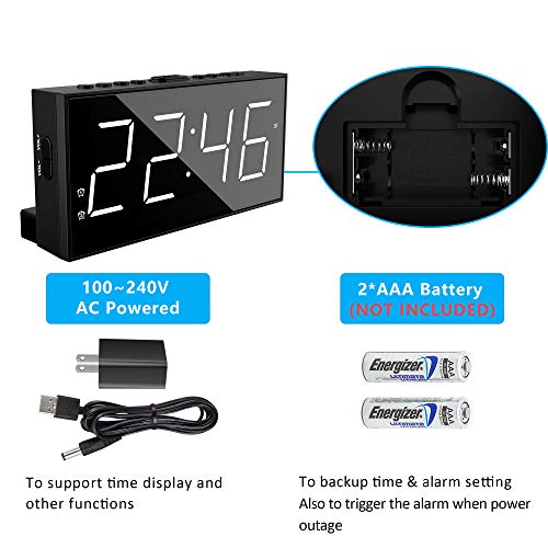 Clock for Bedroom, 2 Alarms Loud LED Big Display Plug in Simple Basic Digital Clock with USB Charging Port, Adjustable Volume, Dimmable, Snooze for Deep Sleepers Kids Elderly Home Office