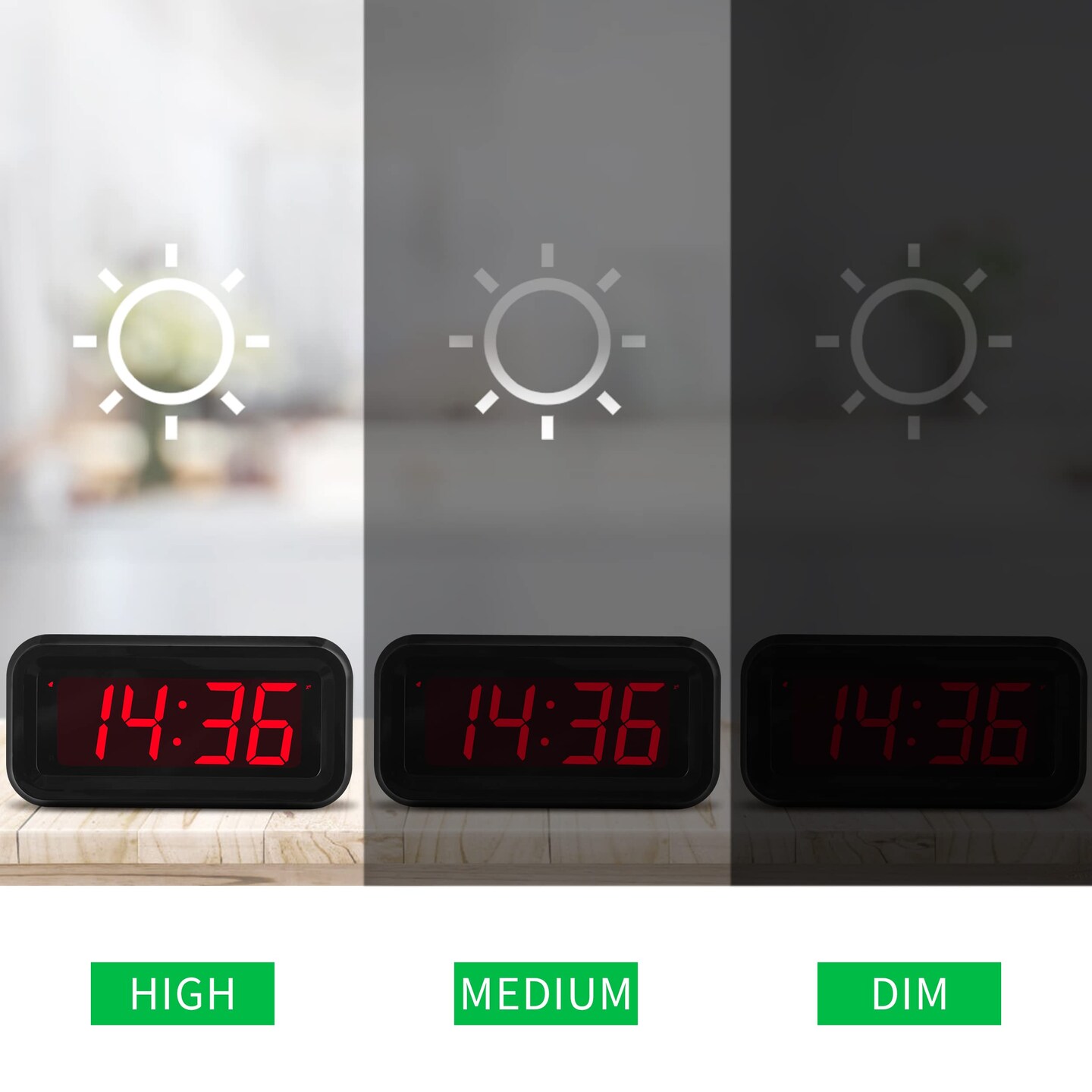Digital Clock, Small Wall Clock, Battery Operated, Adjustable 3-Level Led Brightness, Dim Night Mode, 12/24Hr, Cordless, Constantly 1.2&#x27;&#x27; Digits Display for Bedroom/Travel, Easy to Set