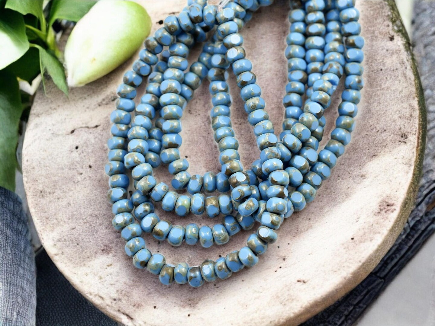 *50* 4x3mm Opaque Blue Turquoise Picasso Trica Beads