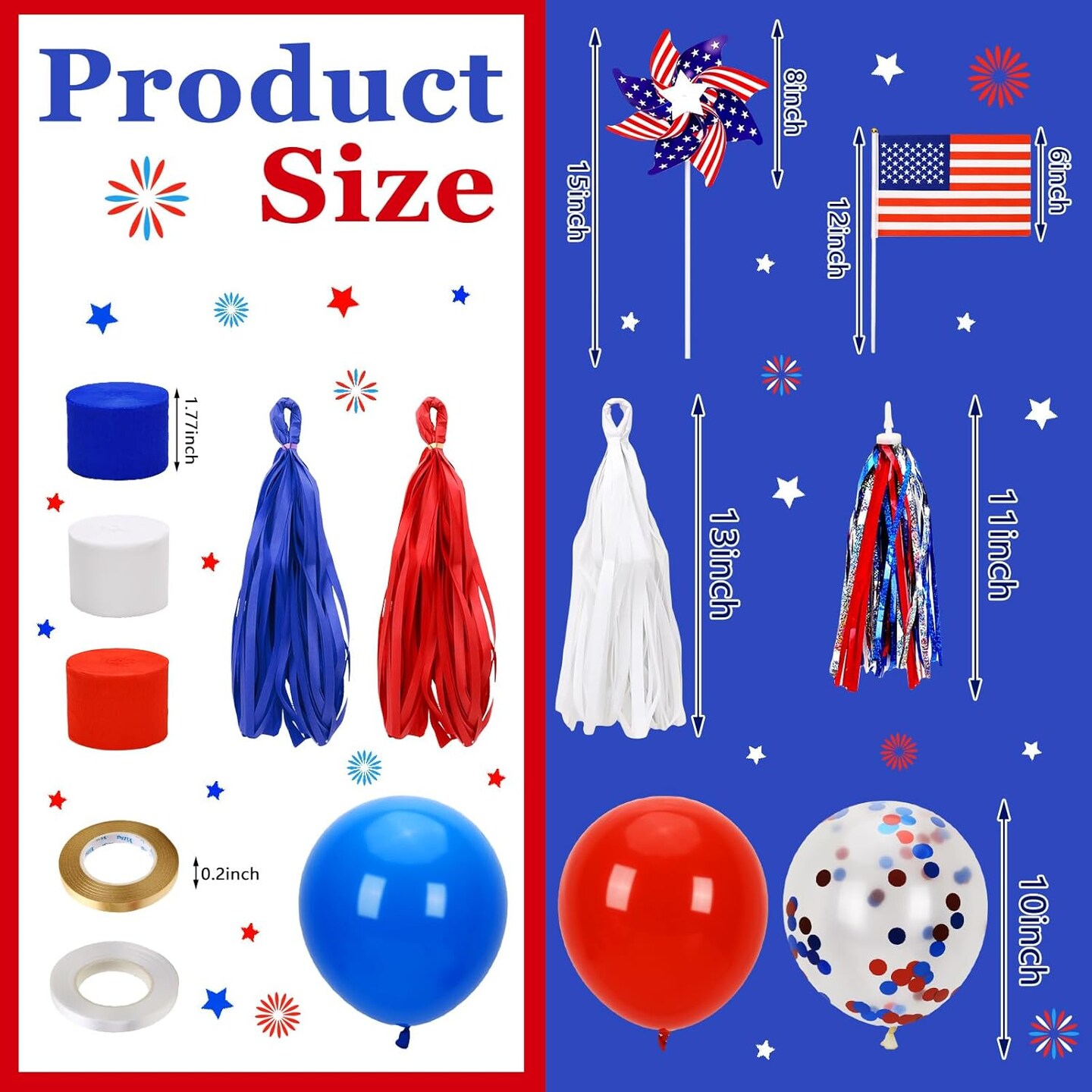 56 Pcs Patriotic Bike Decoration Kit 4th of July Red White Blue