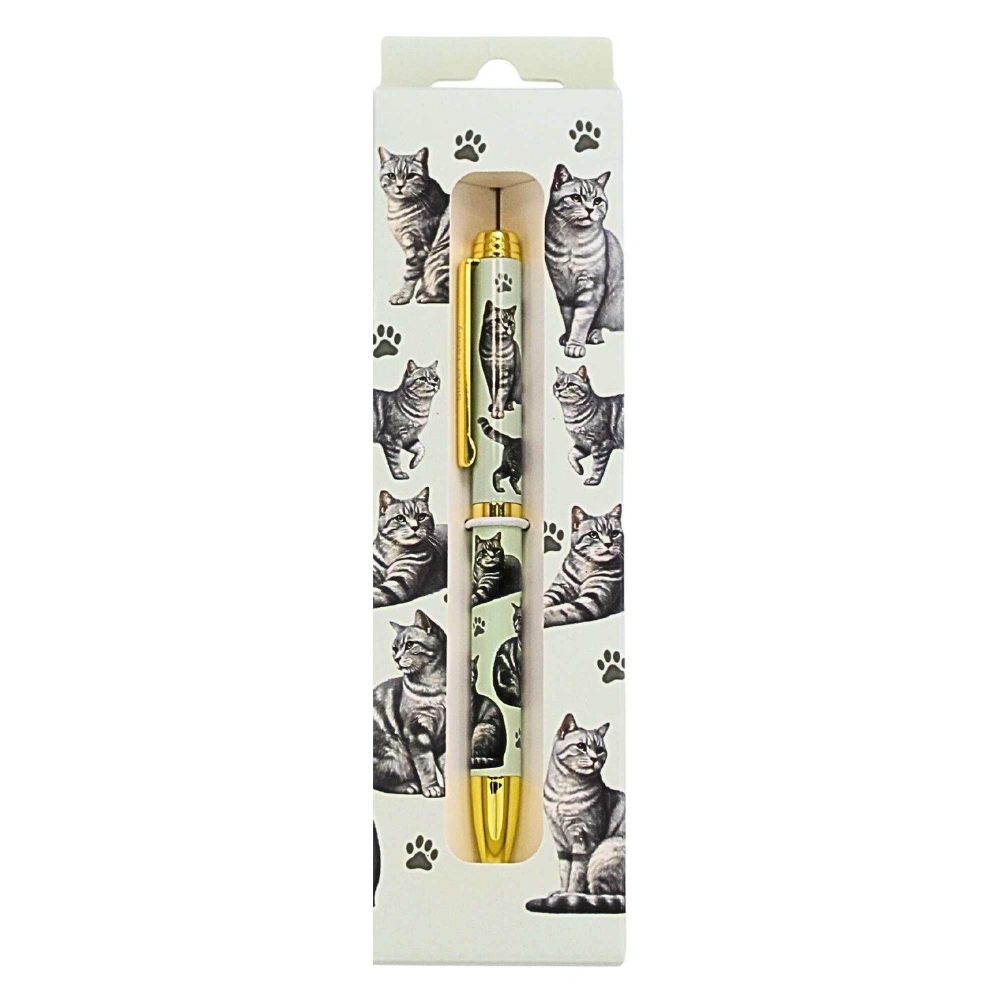E & S Imports 5.5 Inch Silver Tabby Cat Ballpoint Pen Everyday Pen , Writing Cat Kitten Pet