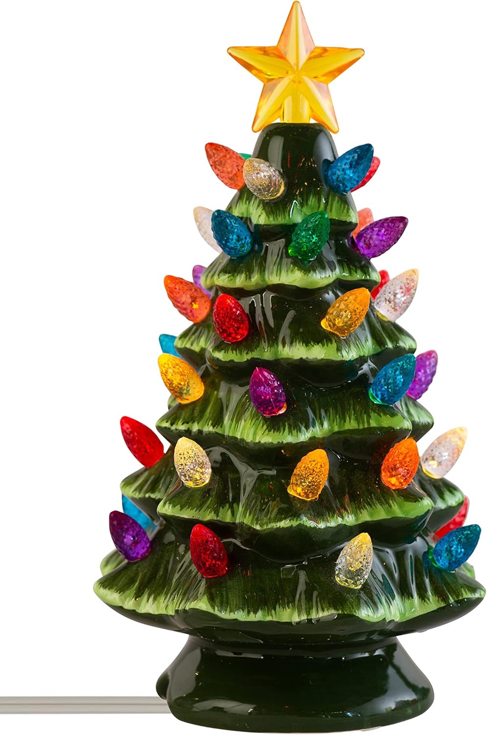 Small Vintage Ceramic Christmas Tree with Multi-Color Lights and Clip in Cord - 6.75" Tabletop Tree