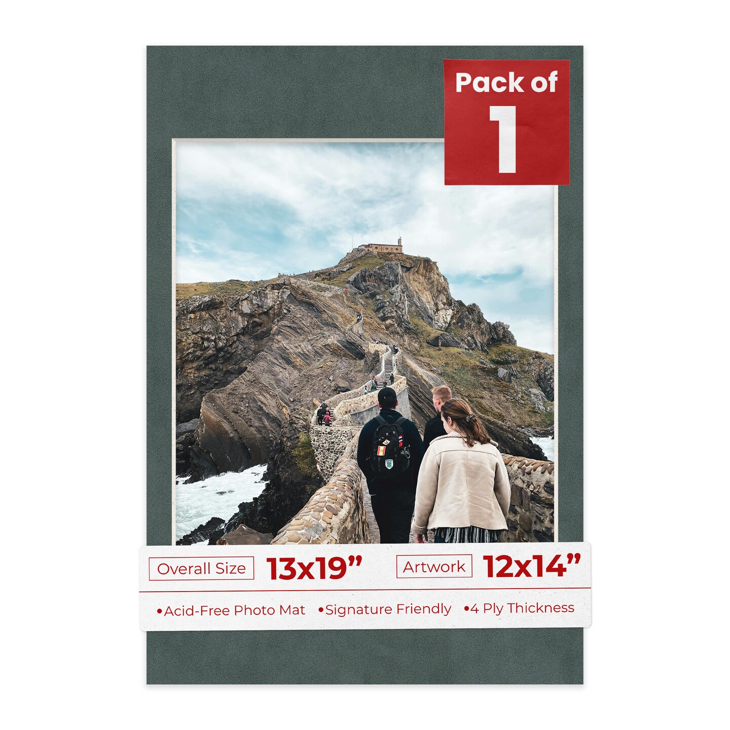 Dark Grey Suede Mat Board for 13x19 Frames - Fits 12x14 Photos