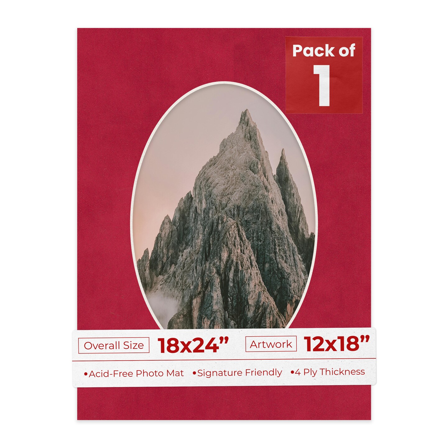 Red Suede Mat Board for 18x24 Frames - Oval Opening for 12x18 Photos