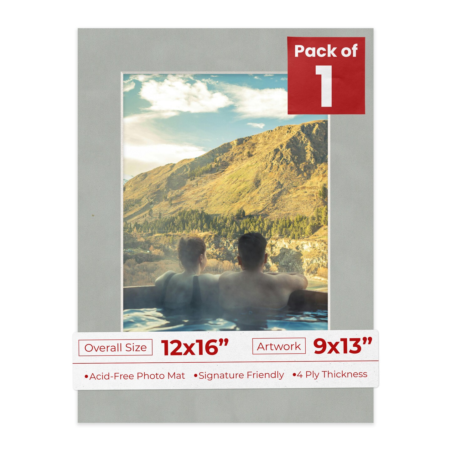 Light Grey Suede Mat Board for 12x16 Frames - Fits 9x13 Photos