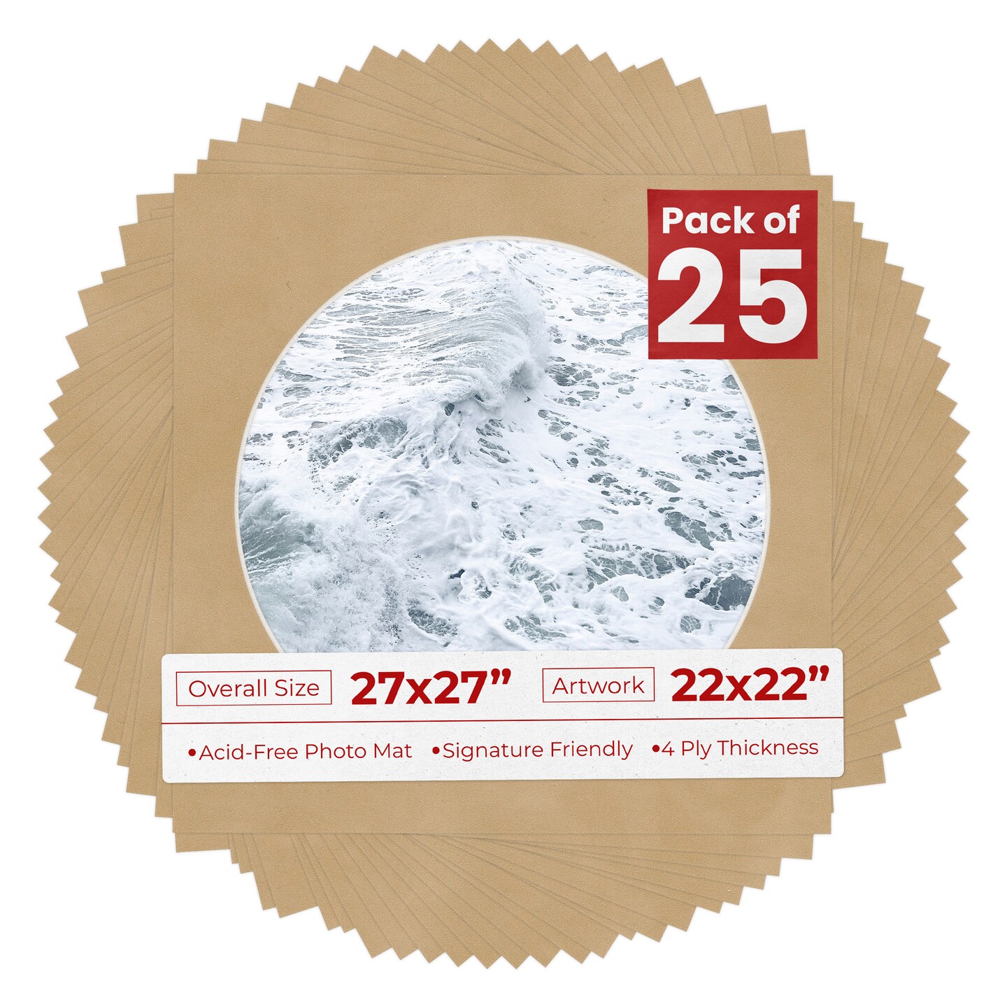 Beige Suede Mat Board for 27x27 Frames - Circle Opening for 22x22 Photos