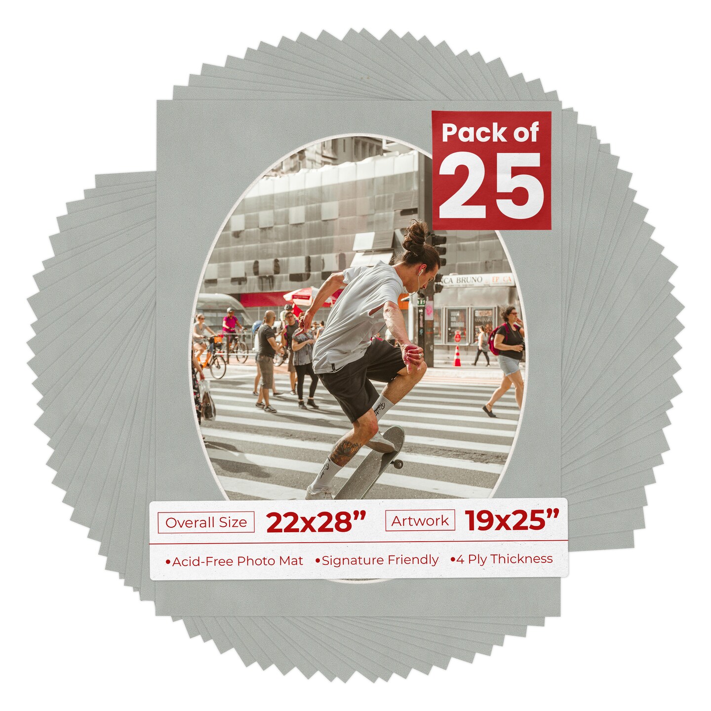 Light Grey Suede Mat Board for 22x28 Frames - Oval Opening for 19x25 Photos