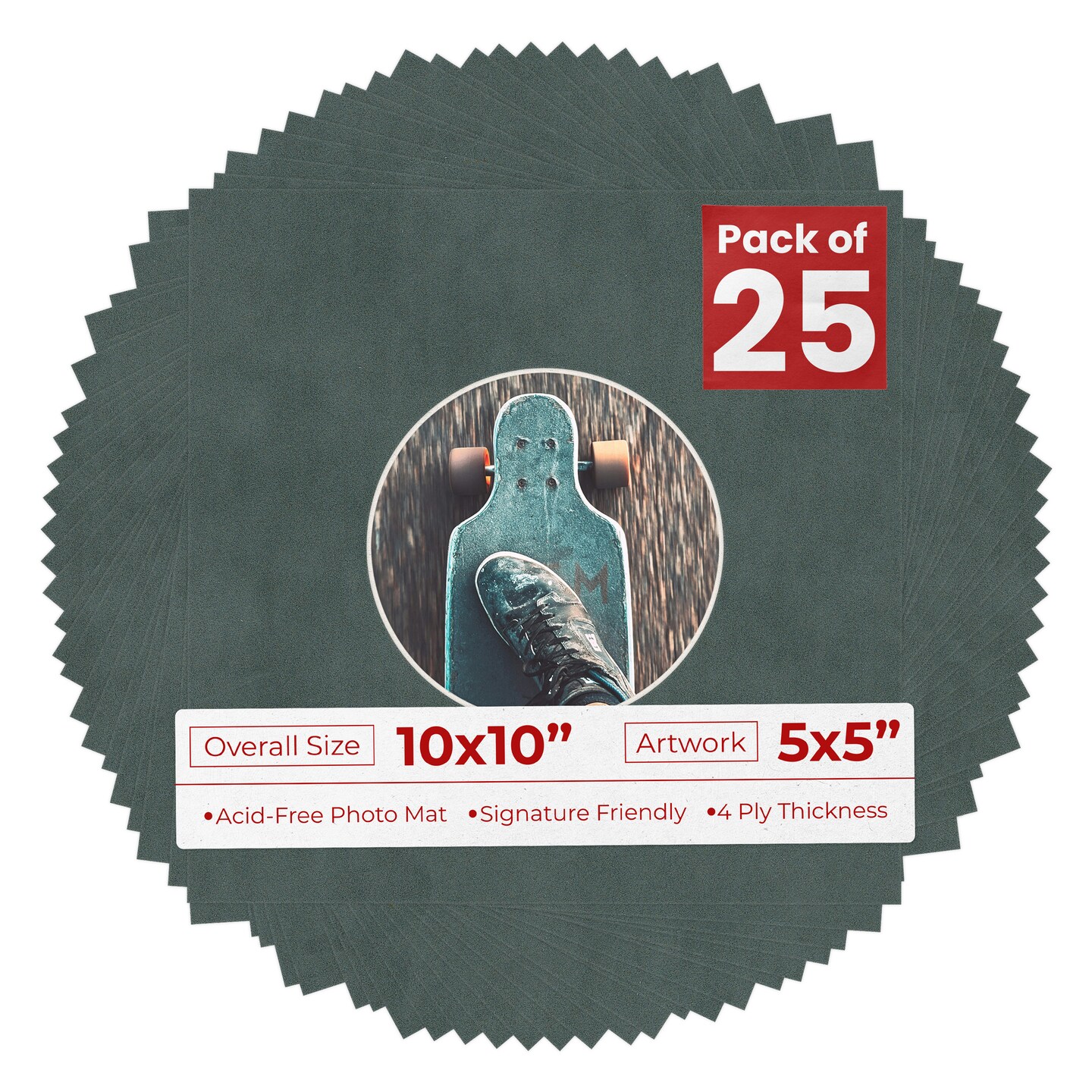 Dark Grey Suede Mat Board for 10x10 Frames - Circle Opening for 5x5 Photos