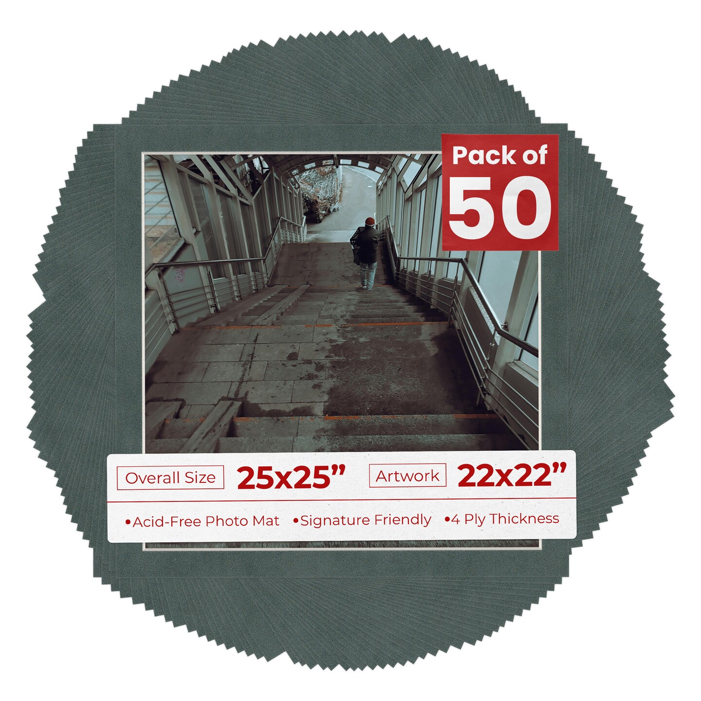 Dark Grey Suede Mat Board for 25x25 Frames - Fits 22x22 Photos