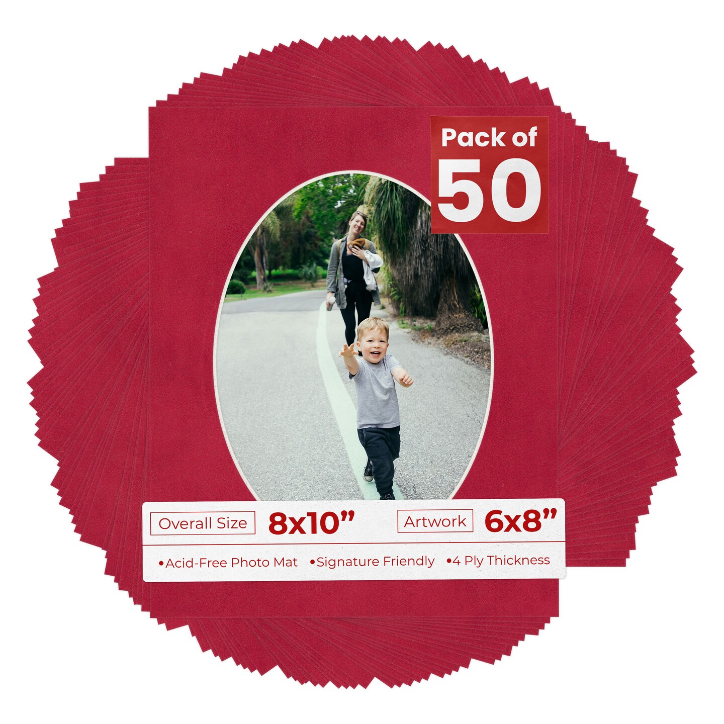 Red Suede Mat Board for 8x10 Frames - Oval Opening for 6x8 Photos