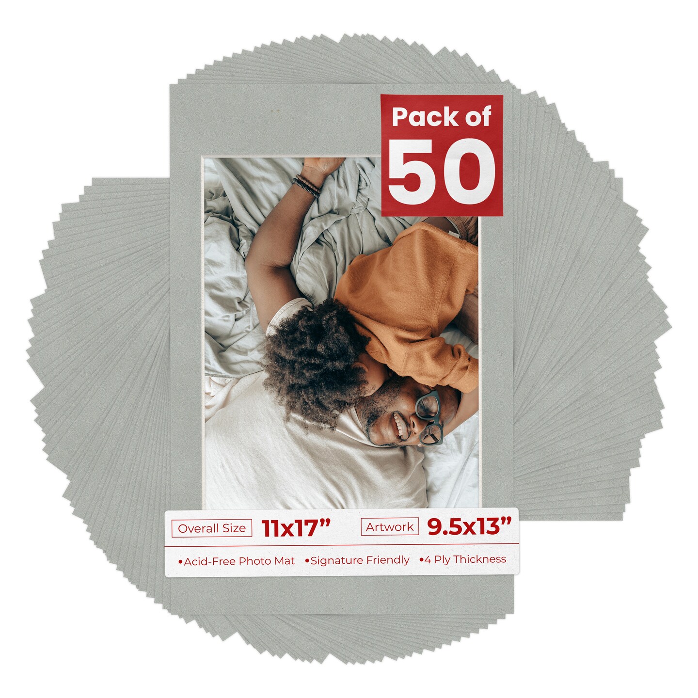 Light Grey Suede Mat Board for 11x17 Frames - Fits 9.5x13 Photos