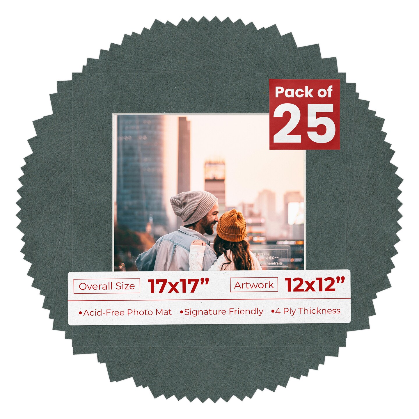 Dark Grey Suede Mat Board for 17x17 Frames - Fits 12x12 Photos