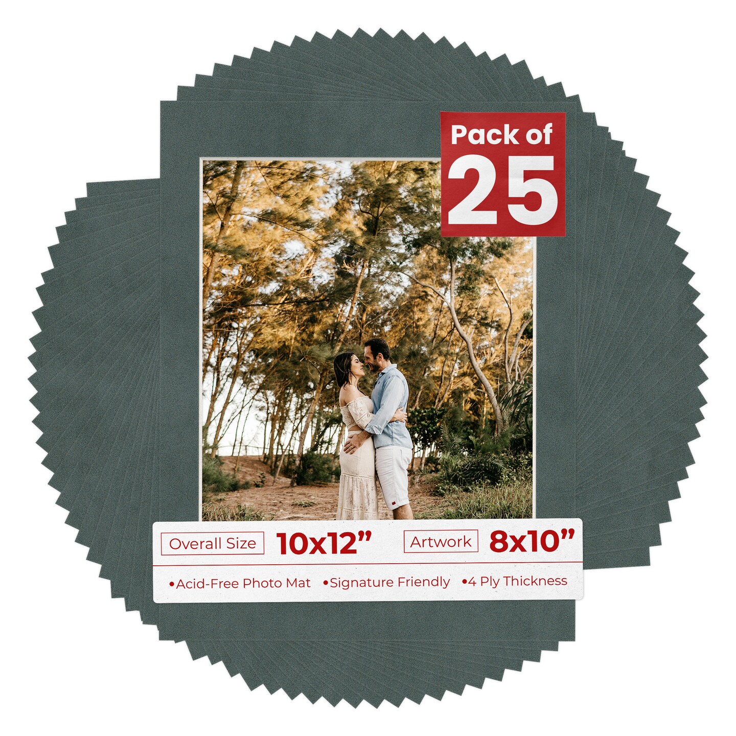 Dark Grey Suede Mat Board for 10x12 Frames - Fits 8x10 Photos