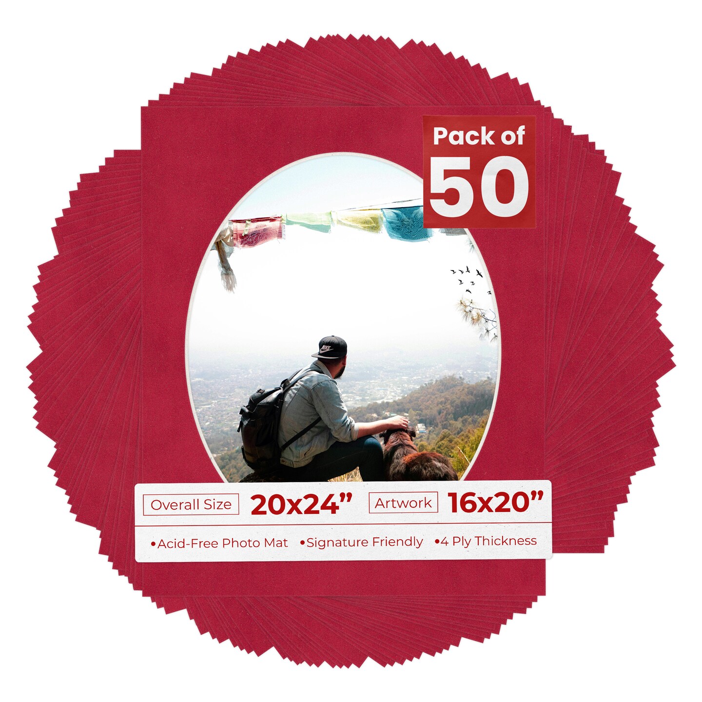 Red Suede Mat Board for 20x24 Frames - Oval Opening for 16x20 Photos
