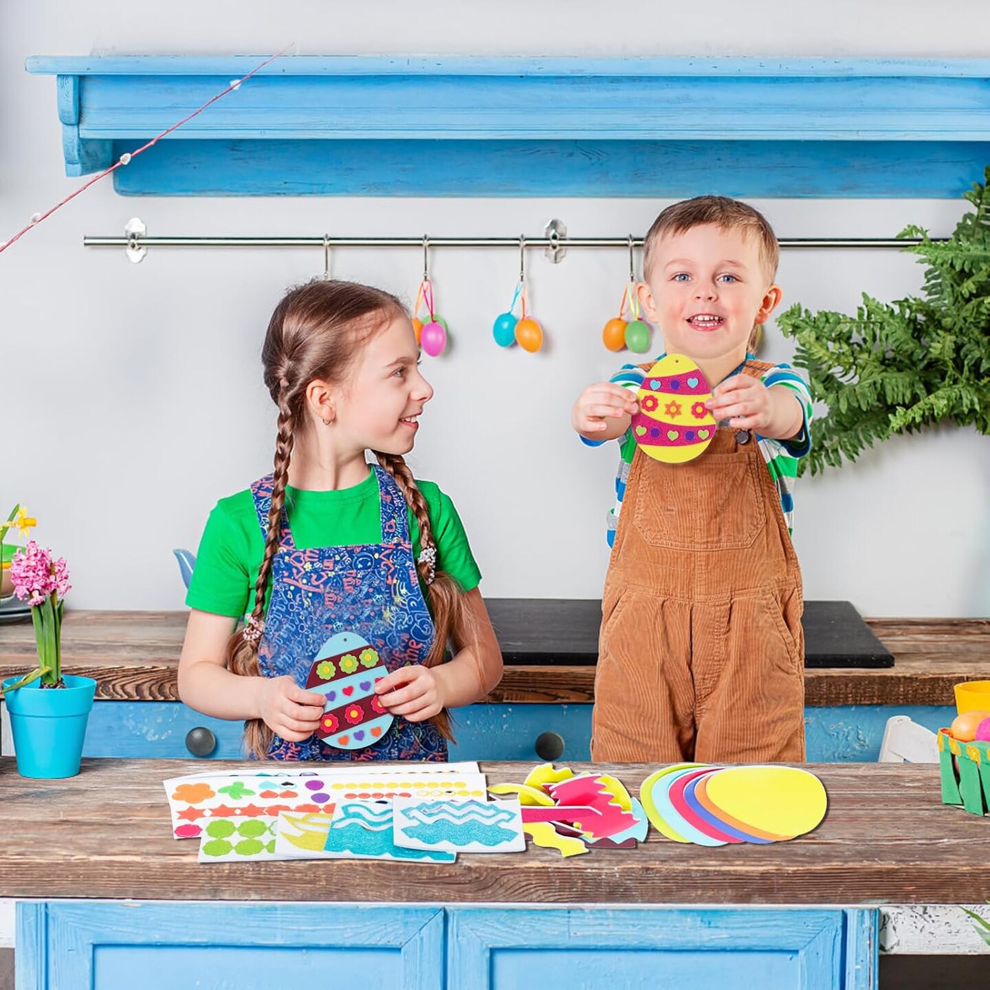 12 Pack Easter Egg Craft Kit for Kids Make You Own Egg Foam Stickers Ornament DIY