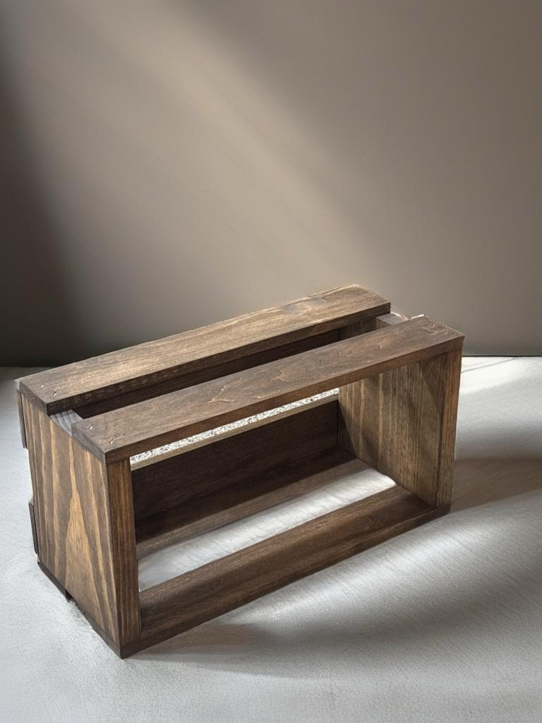 Medium Brown Stained Wooden CD Storage Crate – Rustic Handmade